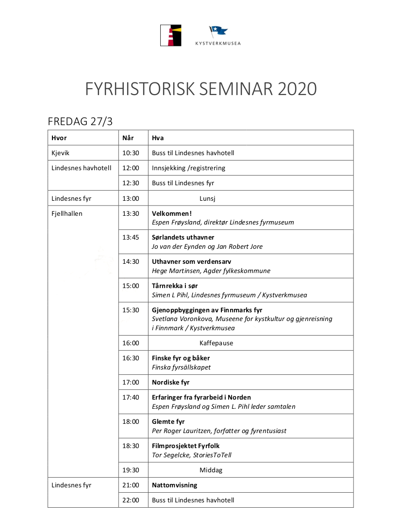 Program for Fyrhistorisk seminar 2020, side 1 av 2.